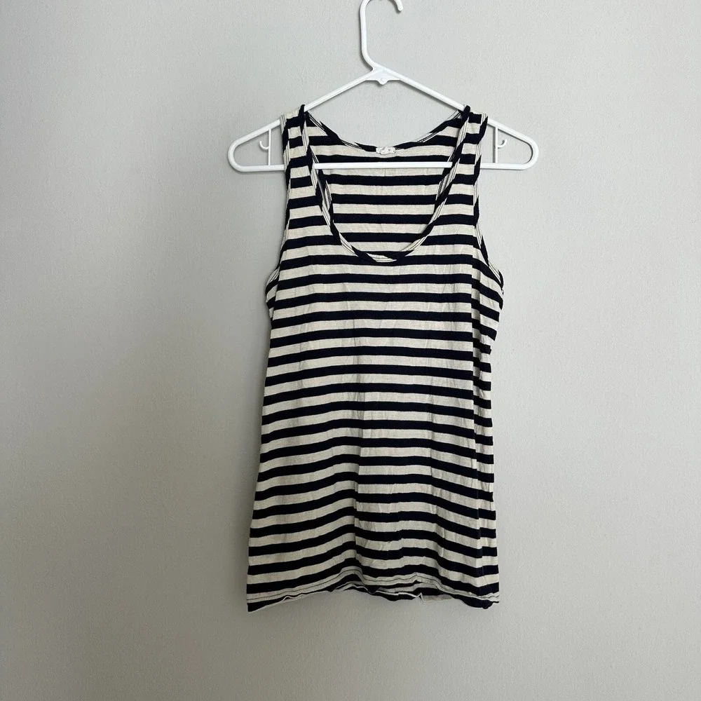 J.Crew Women's XS Striped Cotton Girlfriend Tank Top, White Navy Cotton‎